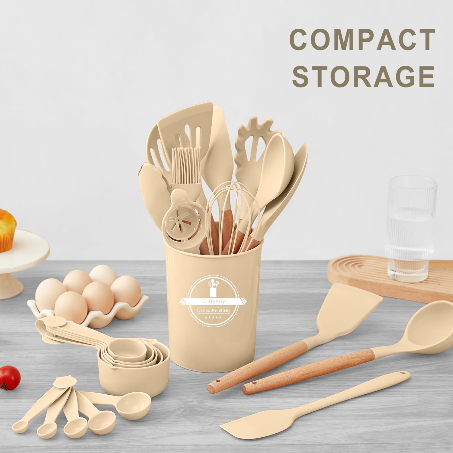 Gaixvny khaki wooden-handle soup ladle serves warm soups comfortably