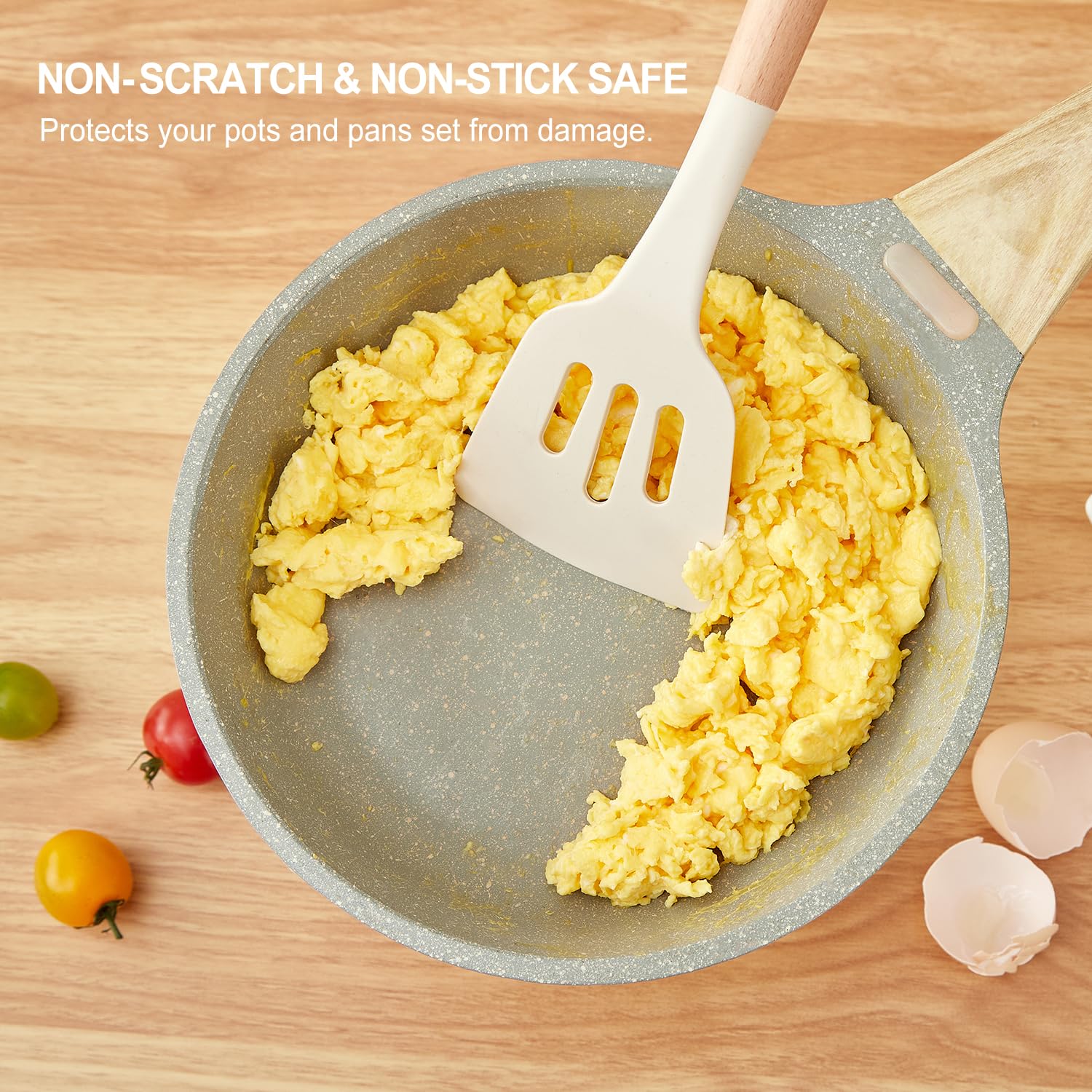 Gaixvny slotted turner with wooden handle protects nonstick coatings