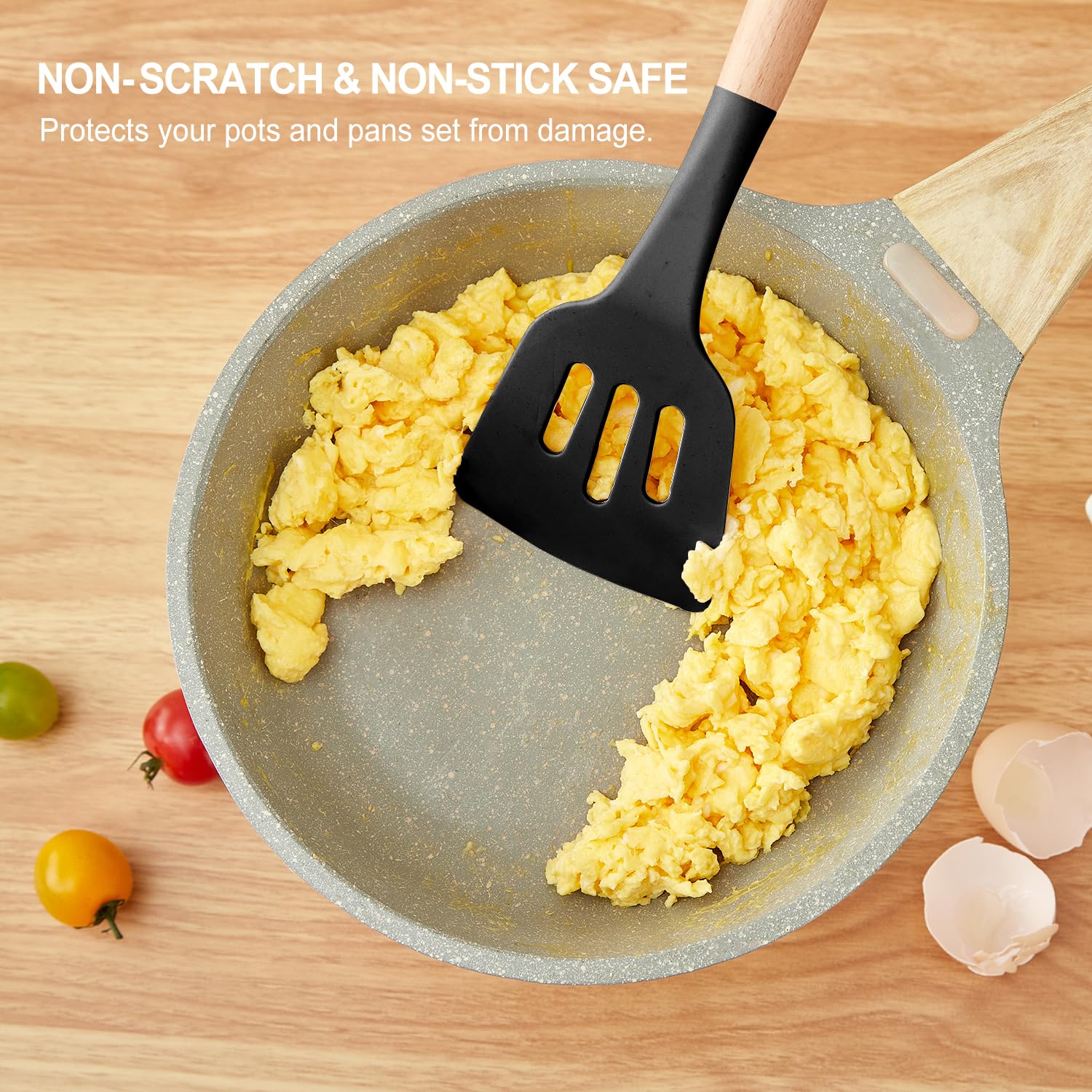 Gaixvny wooden handles provide cool, ergonomic grip during cooking.