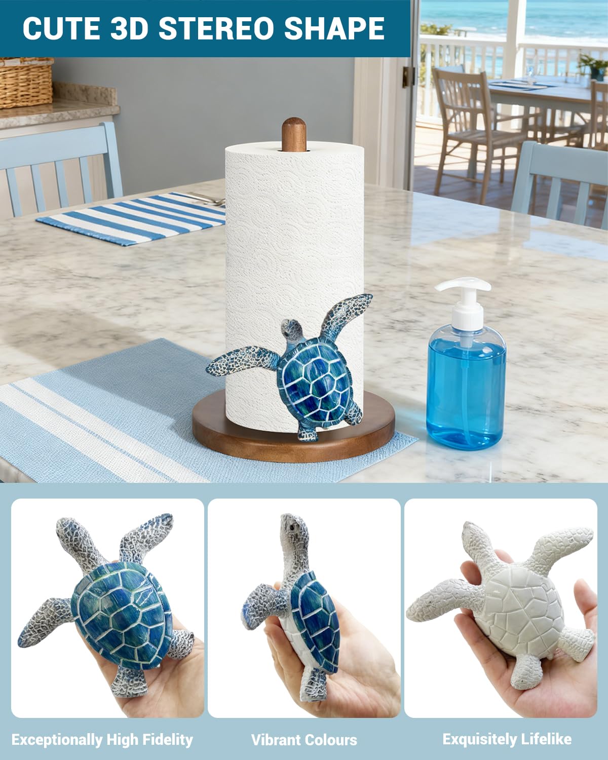 GAJ blue turtle paper towel holder base detail shows sturdy anti-slip design