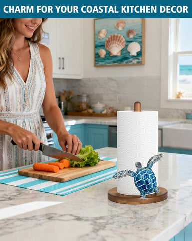 GAJ blue turtle paper towel holder coastal scene ideal as gift