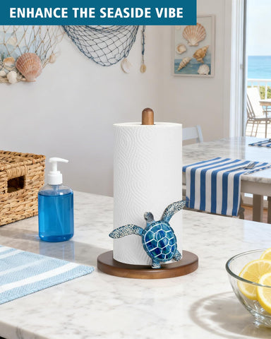 GAJ blue turtle paper towel holder side view adds seaside charm