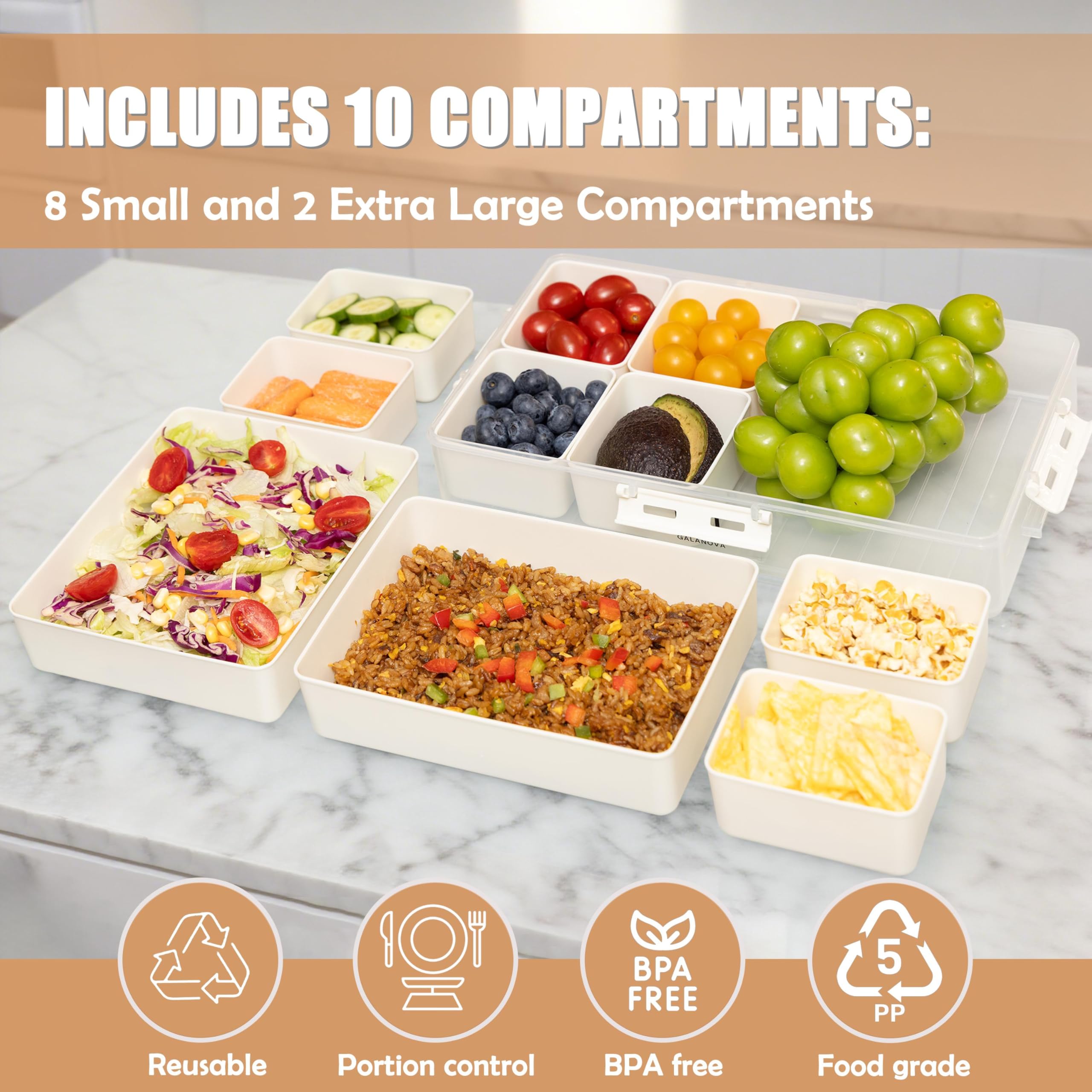 Galanova Snackle Box shows two XL compartments for larger servings.