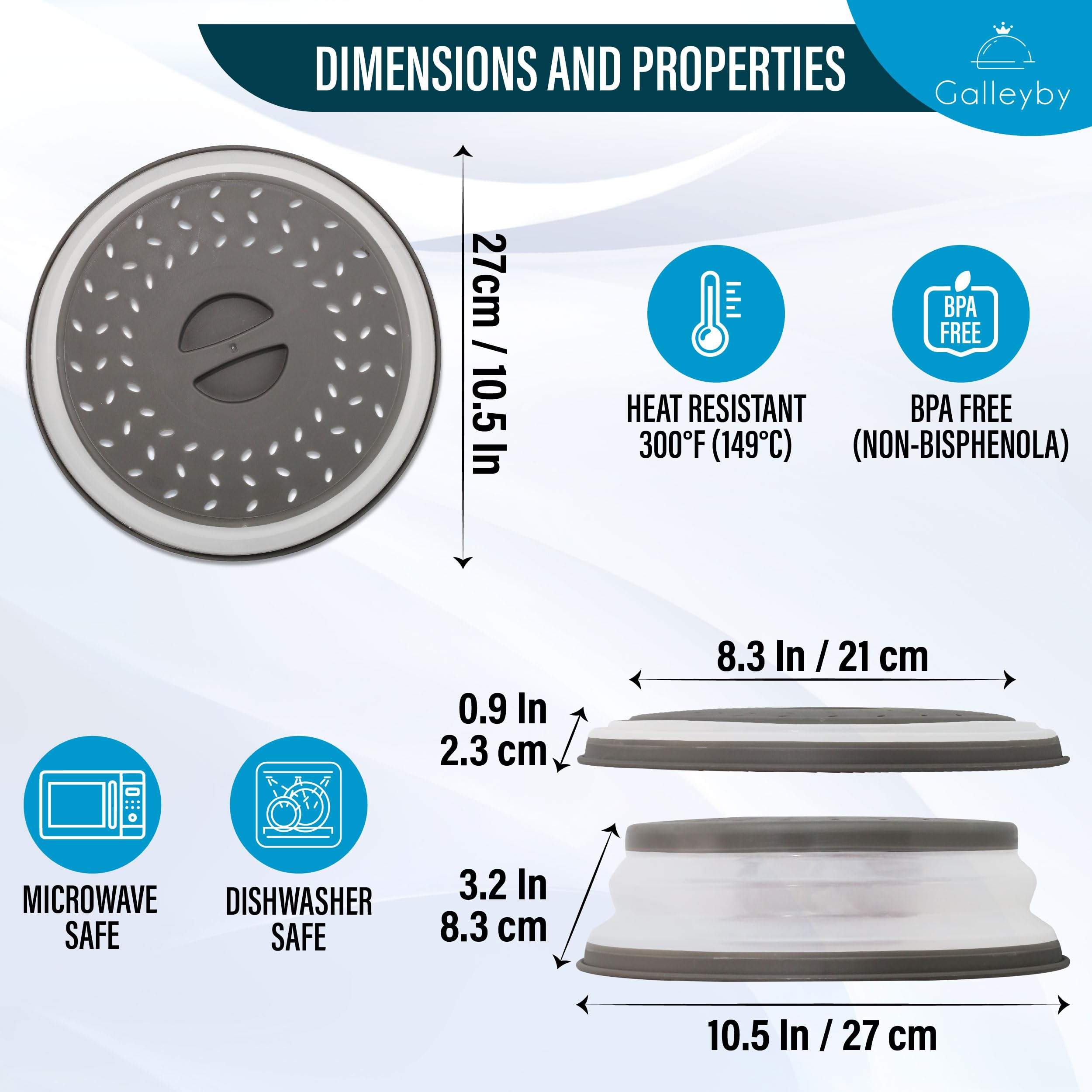 Galleyby silicone splatter cover expanded over a dish for mess-free heating.