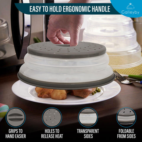 Galleyby silicone splatter cover with ventilation holes for even steam release.