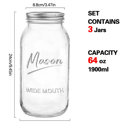 Galssmagic 64 oz half-gallon mason jar with clear glass for quick identification