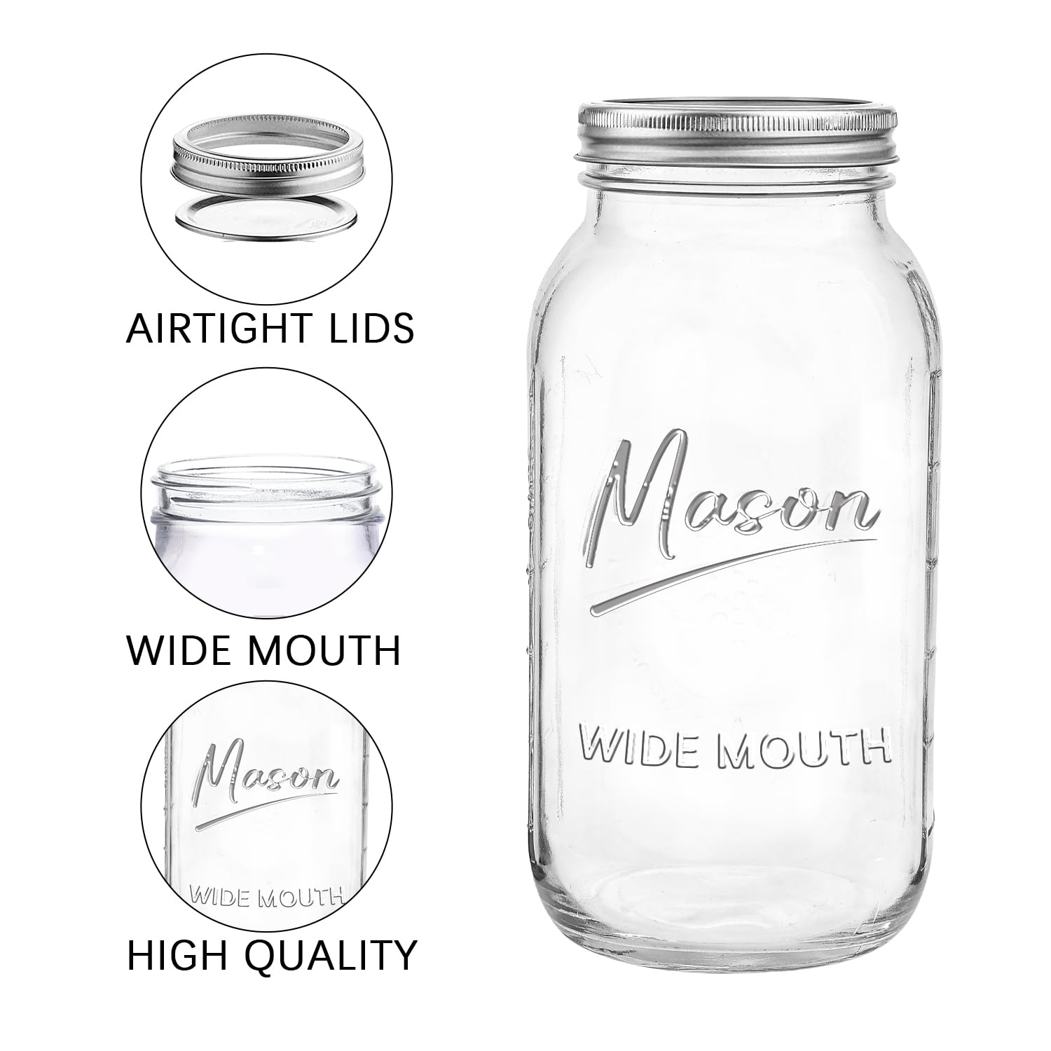 Galssmagic wide-mouth mason jar with band and lid for secure sealing