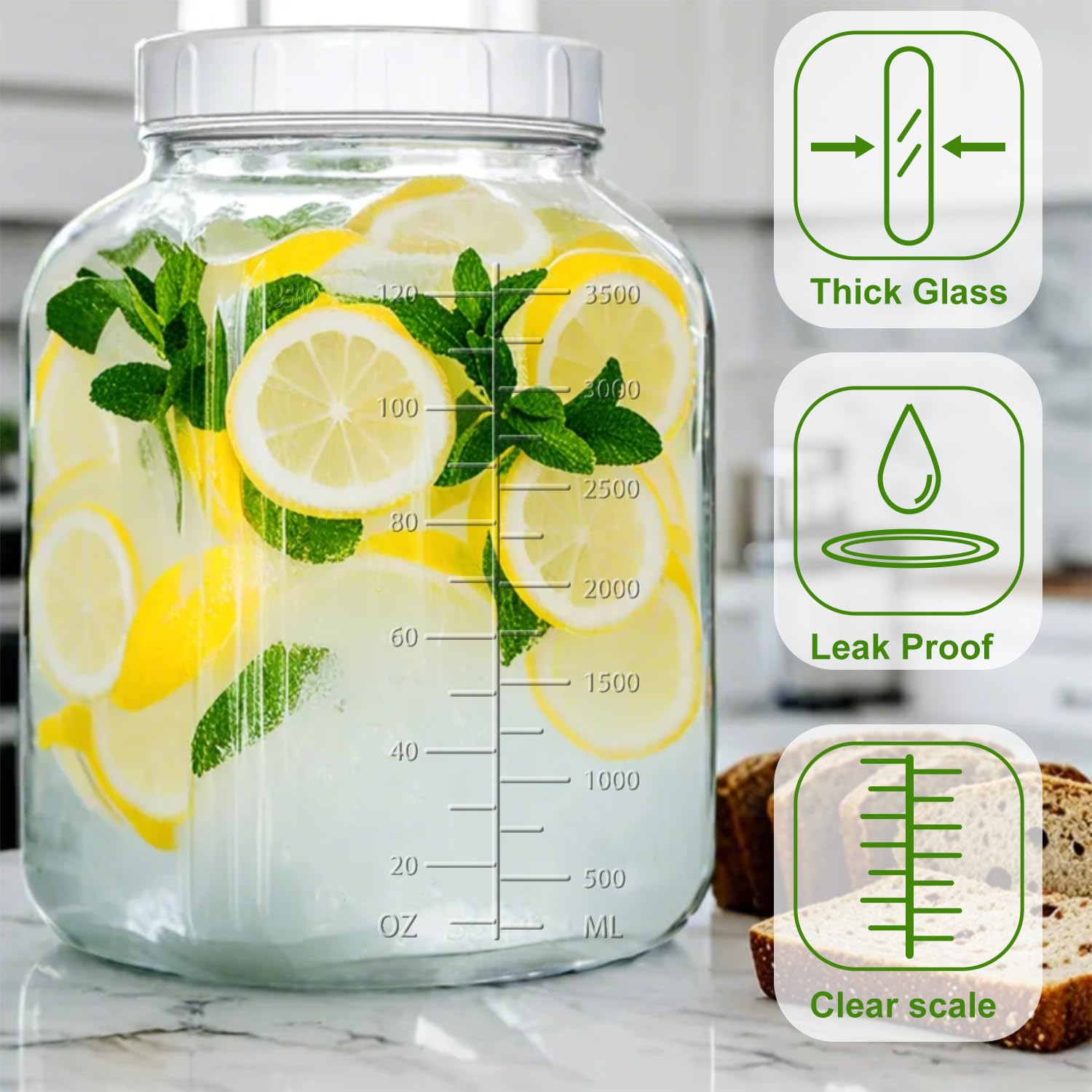 Galssmagic gallon jar dual markings aid precise portioning.