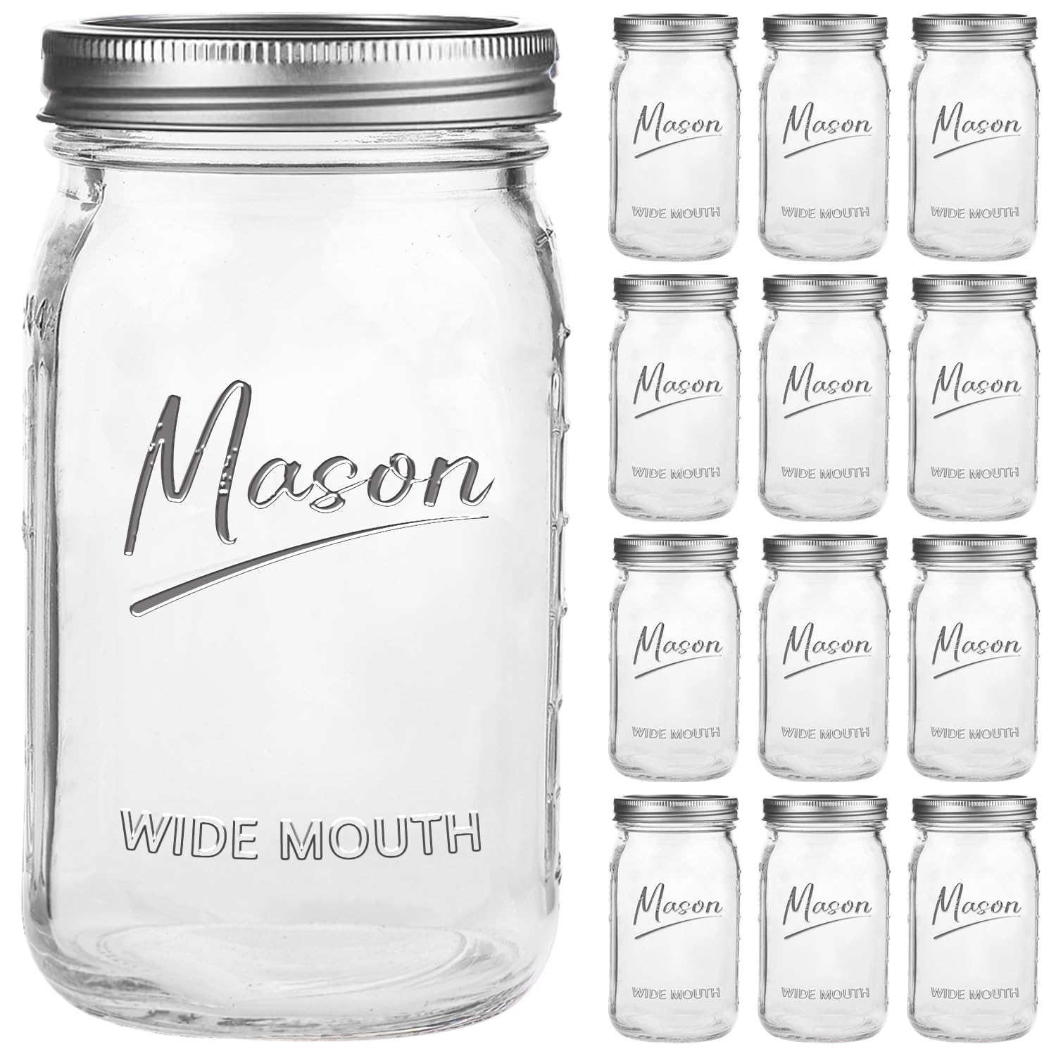 Galssmagic 32 oz wide-mouth mason jar, front view, ideal for pantry organization.