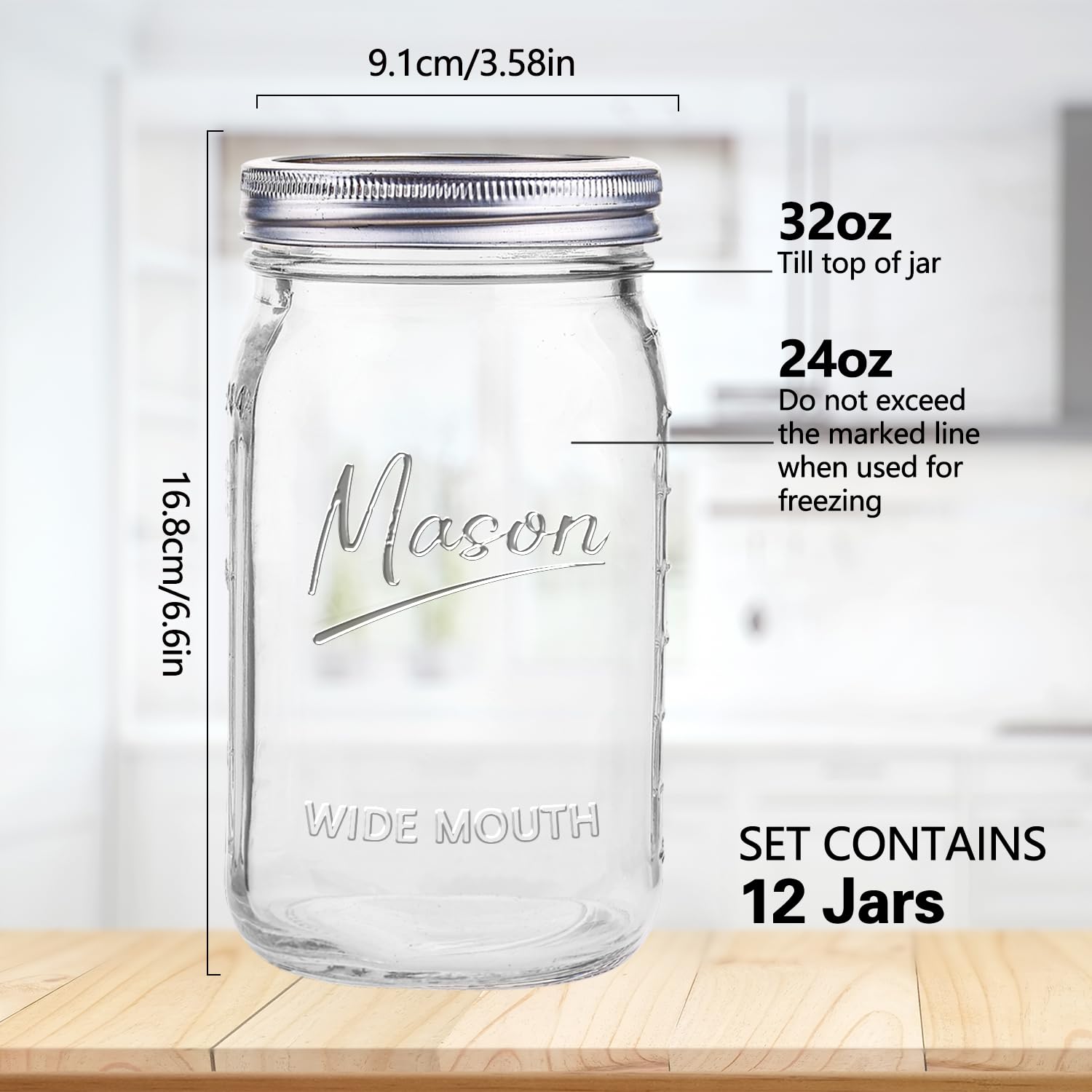 Galssmagic mason jar 32 oz, lid close-up, shows airtight seal for freshness.