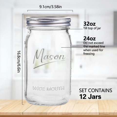 Galssmagic mason jar 32 oz, lid close-up, shows airtight seal for freshness.