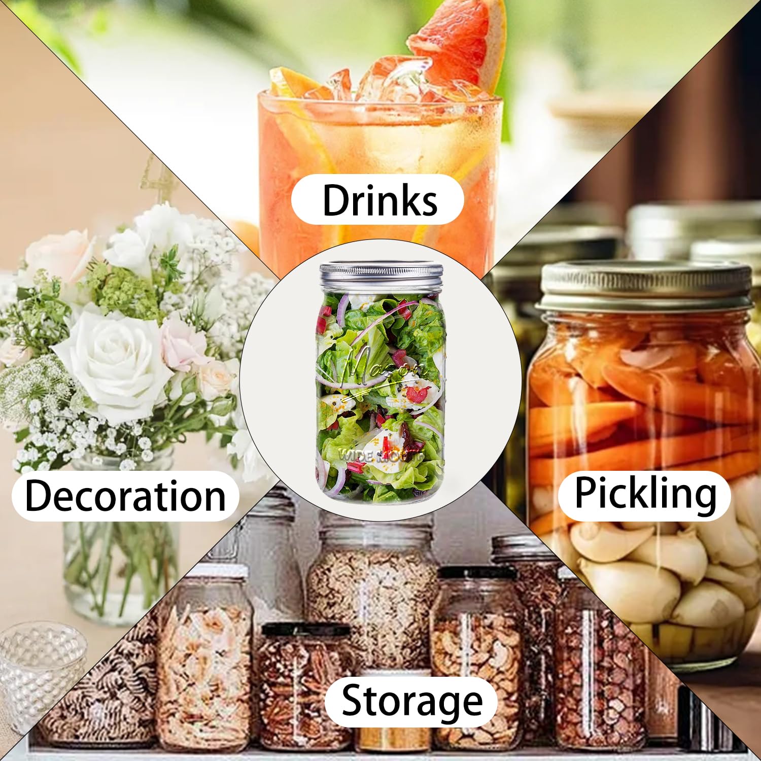 Galssmagic mason jar 32 oz, overnight oats ready in a clear jar.