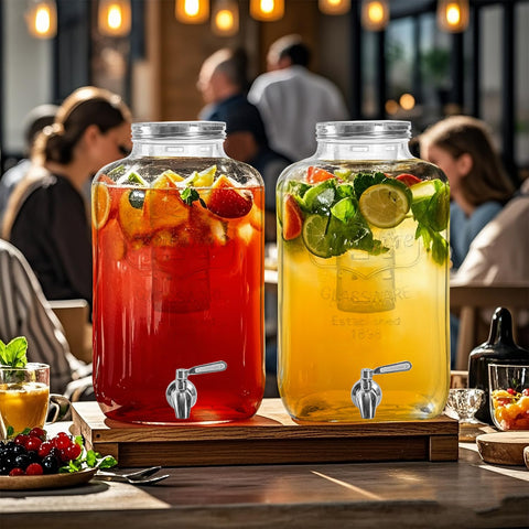 Versatile Galssmagic dispenser serves water or lemonade at events