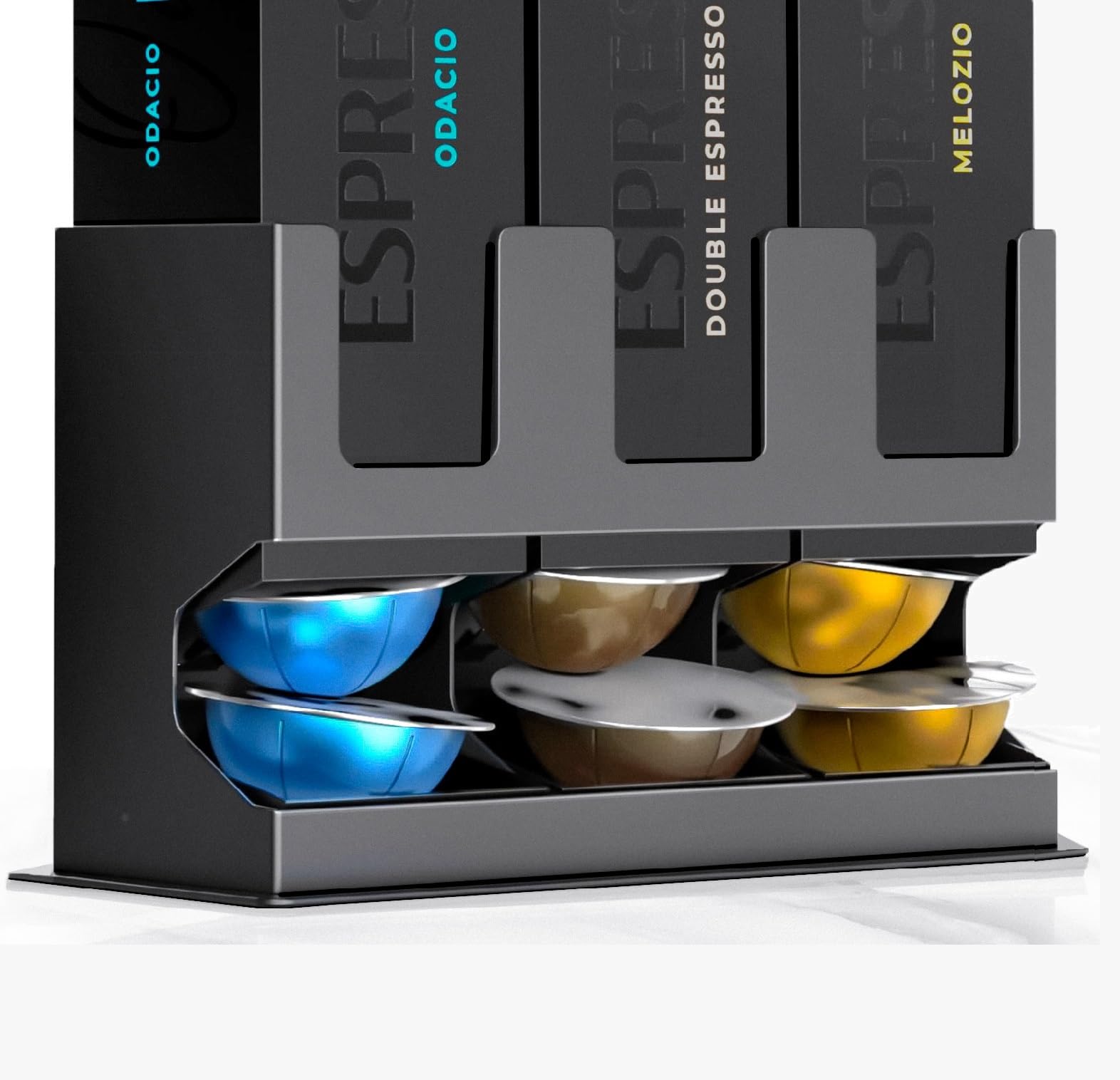 GALVANOX freestanding countertop stand organizes Vertuo pods neatly