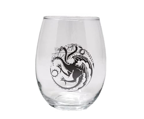 Close up of Game of Thrones stemless glass reveals crisp clarity