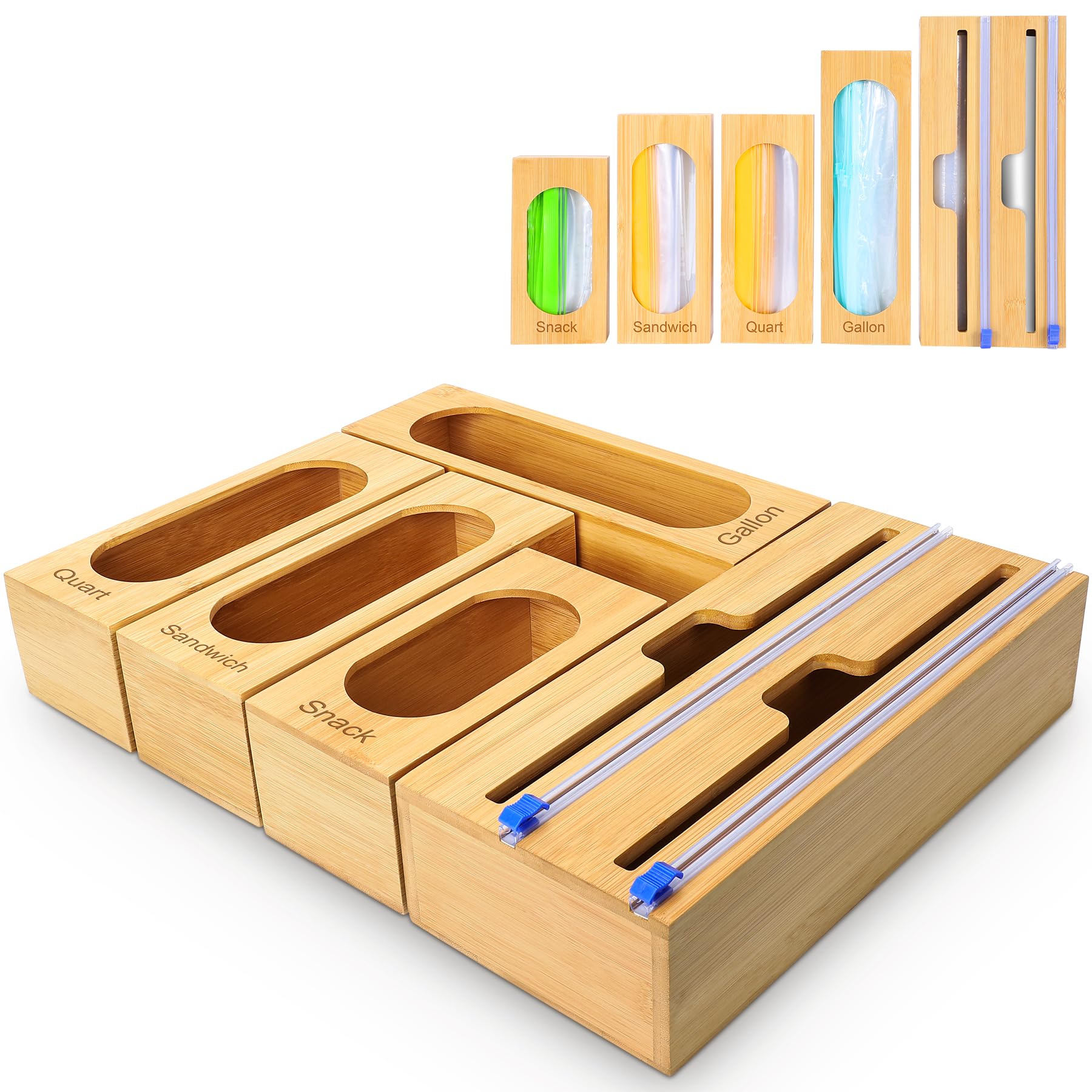 Gamtik wooden bag wrap organizer for gallon bags keeps drawers neat