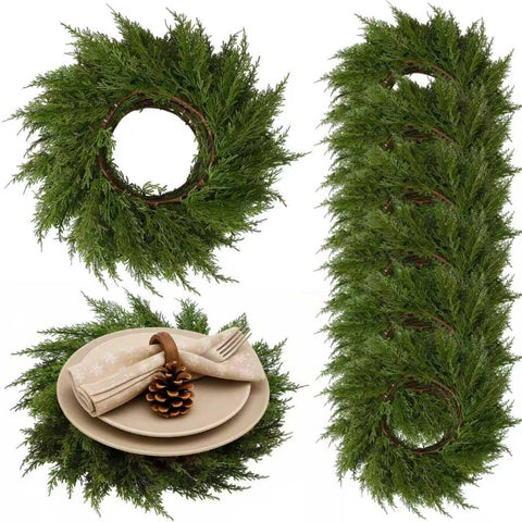 Gandeer round greenery Christmas placemats embellish tables while protecting surfaces