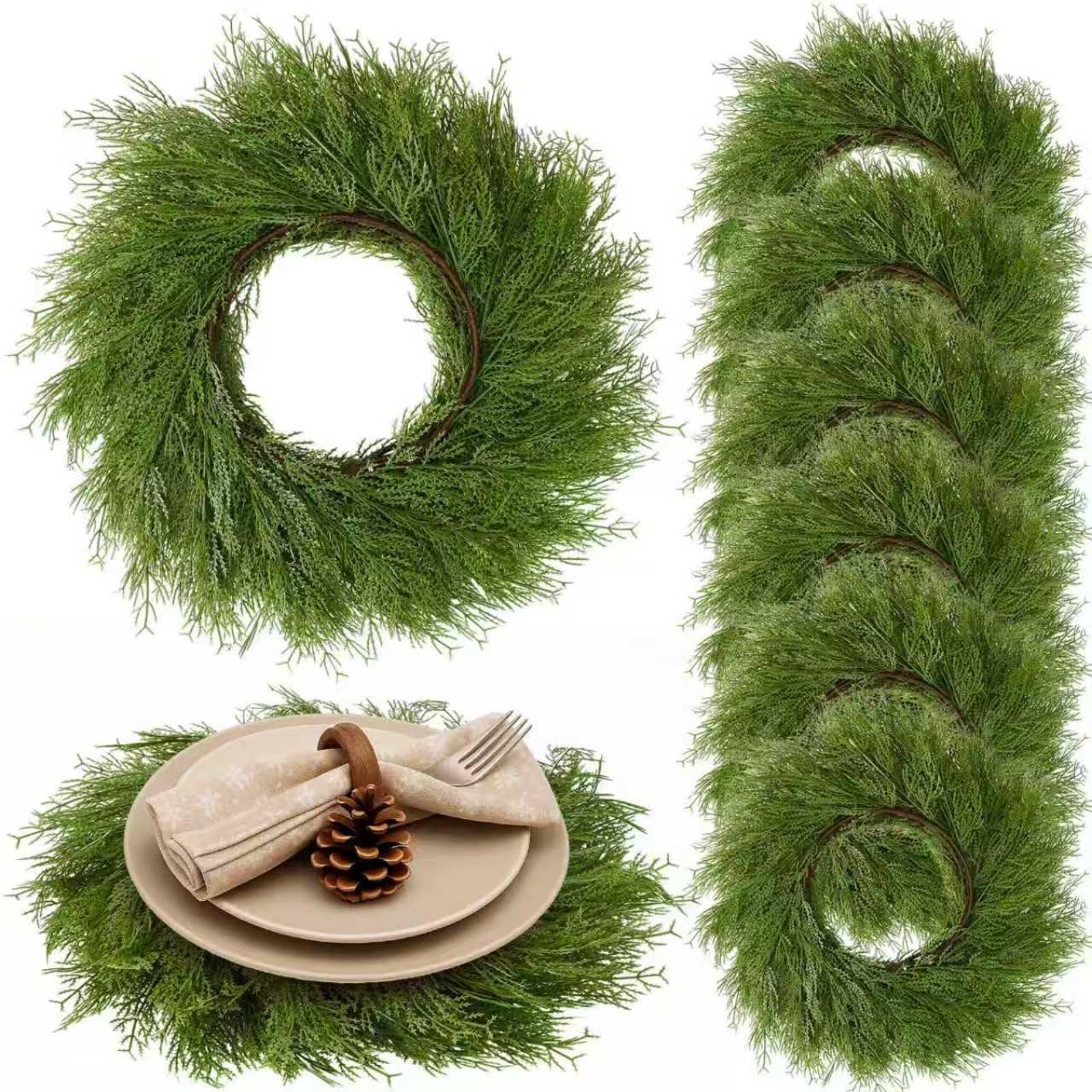 Gandeer Christmas placemats round greenery for festive table protection