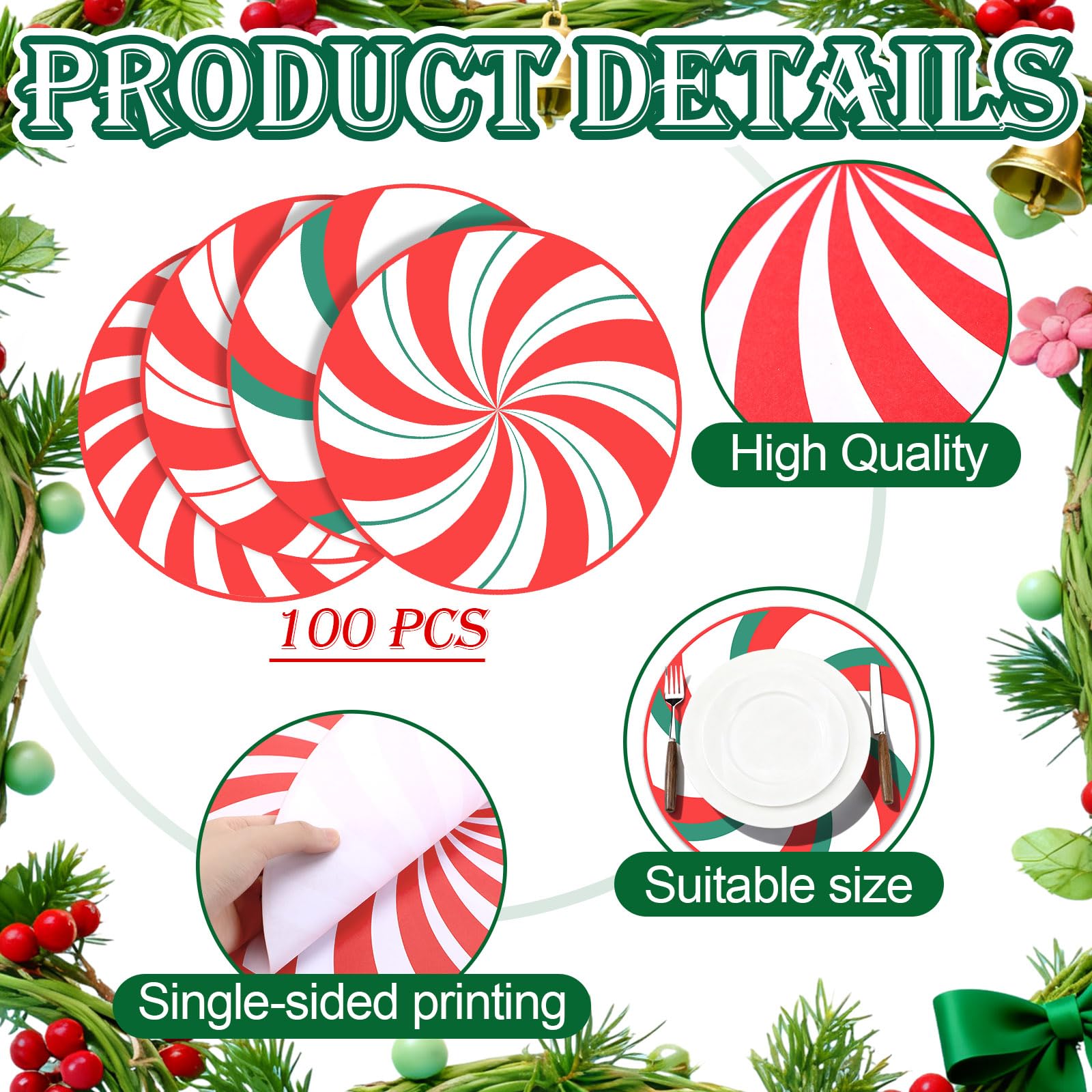 Gandeer peppermint pattern placemat adds decorative holiday vibe and protects surfaces.