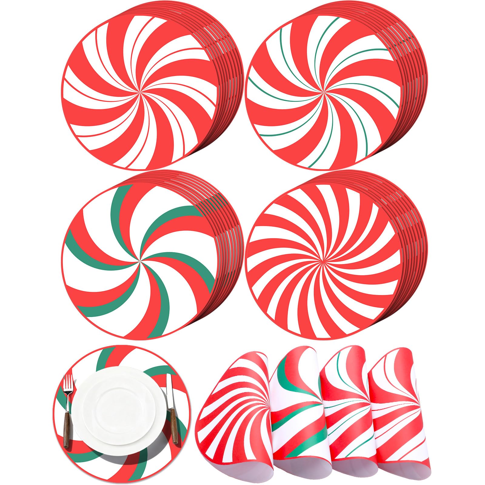 Gandeer peppermint placemat round design enhances festive dining ambiance with easy cleanup.