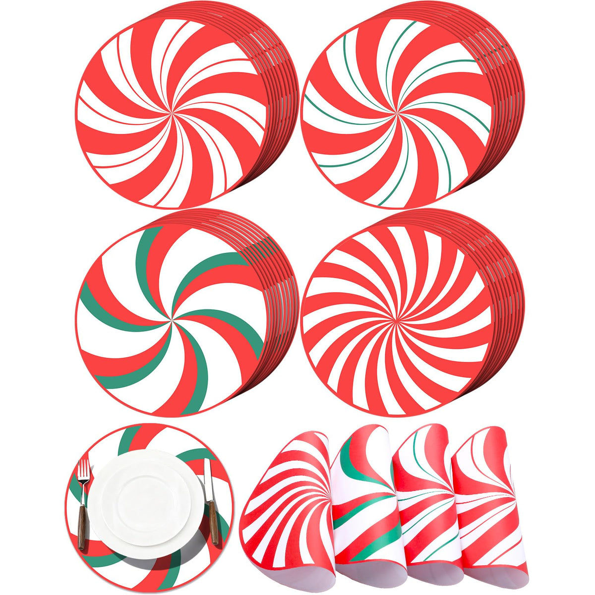 Gandeer peppermint placemat round design enhances festive dining ambiance with easy cleanup.