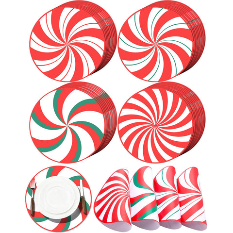 Gandeer peppermint placemat round design enhances festive dining ambiance with easy cleanup.