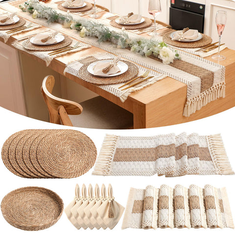 Gandeer round woven placemats on table, heat resistant and easy to wipe clean.