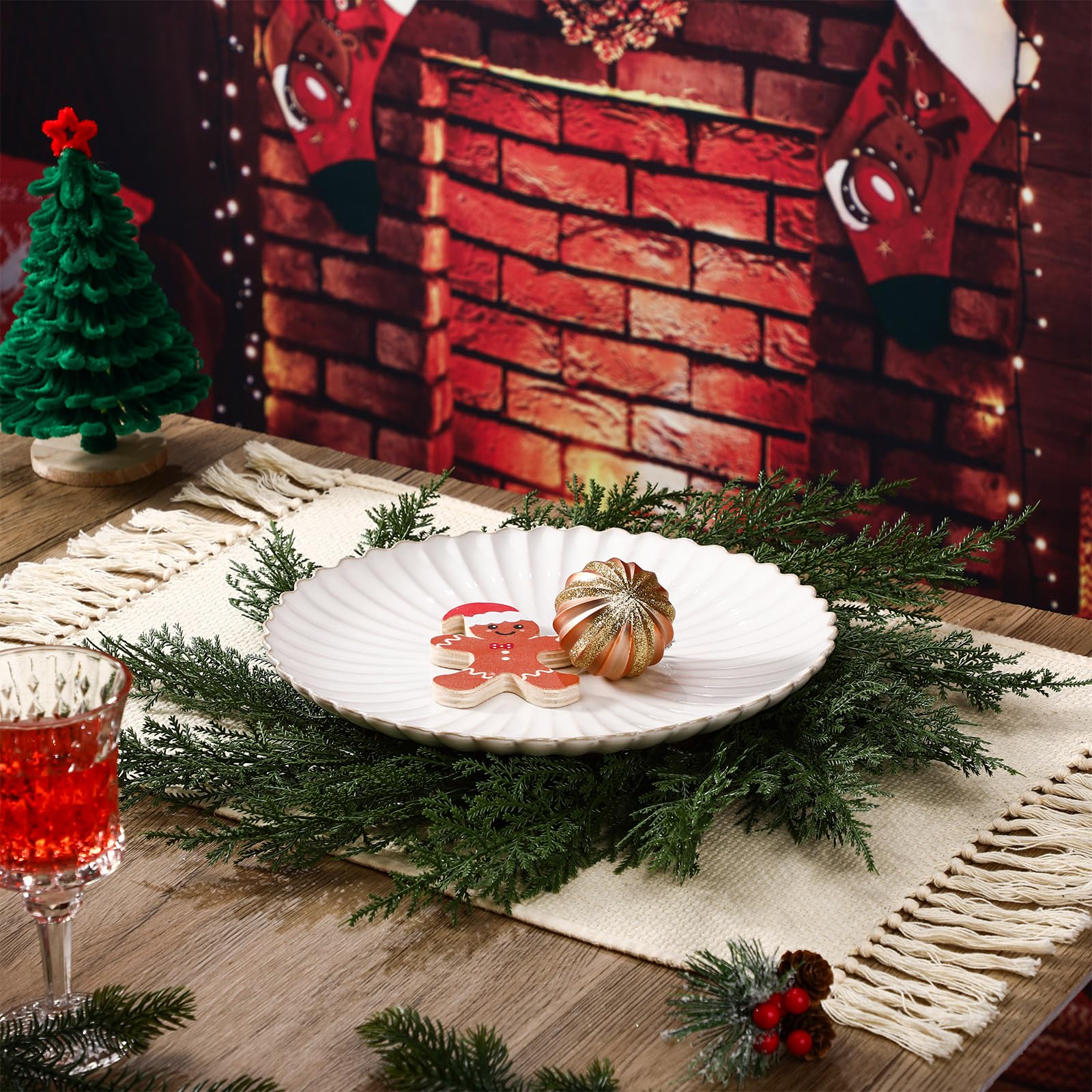 Gandeer wreath placemats double as holiday decor on mantels or walls