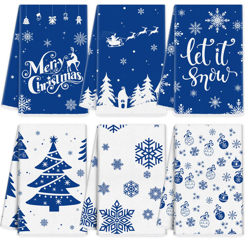 Ganeen snowflake dish towel in navy color for festive kitchen use