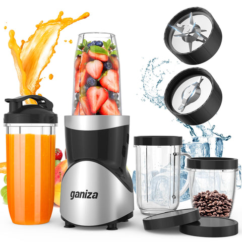 Ganiza 900W motor base powering fast blends with dense ingredients.