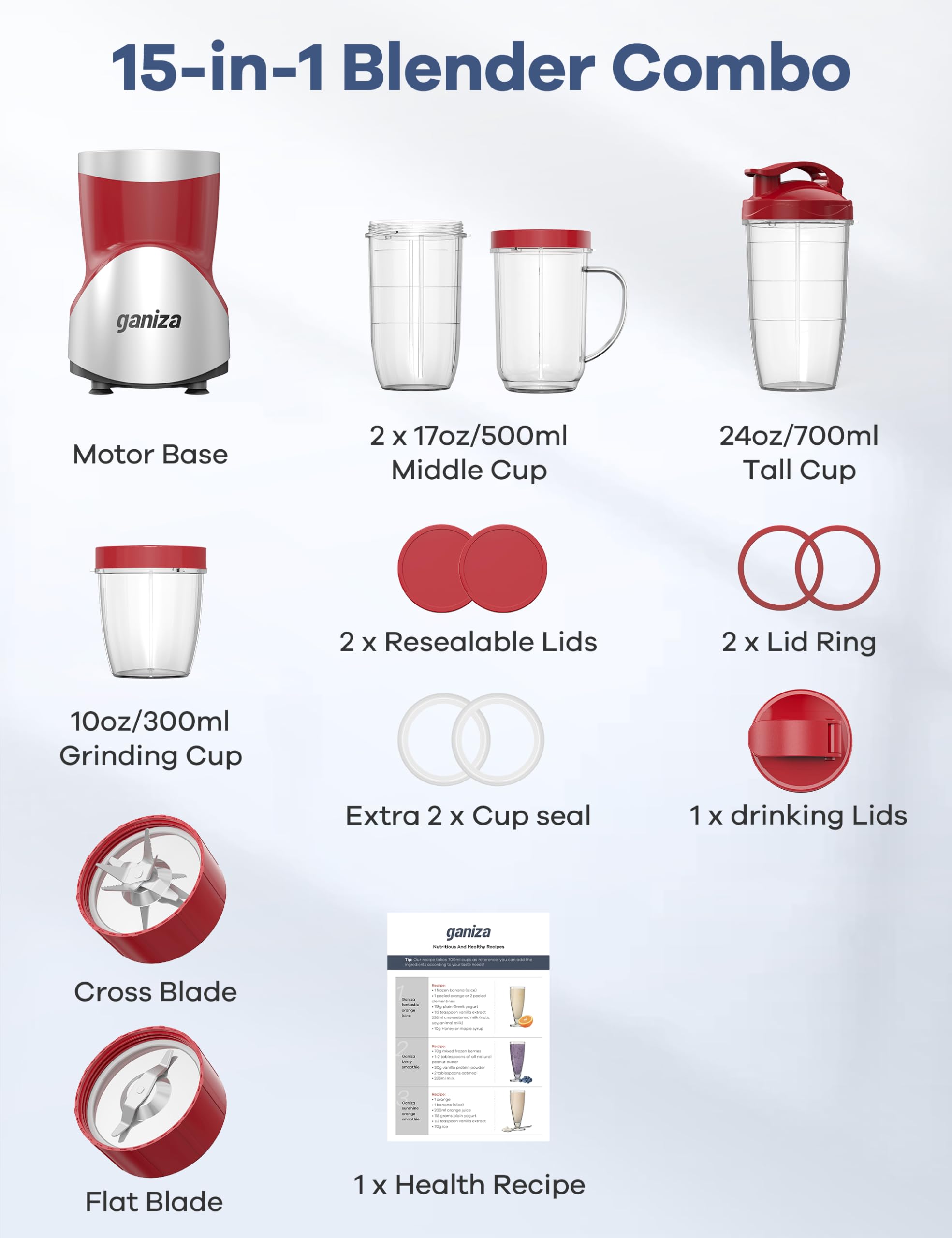 Ganiza dishwasher-safe components simplify cleaning after blending sessions.
