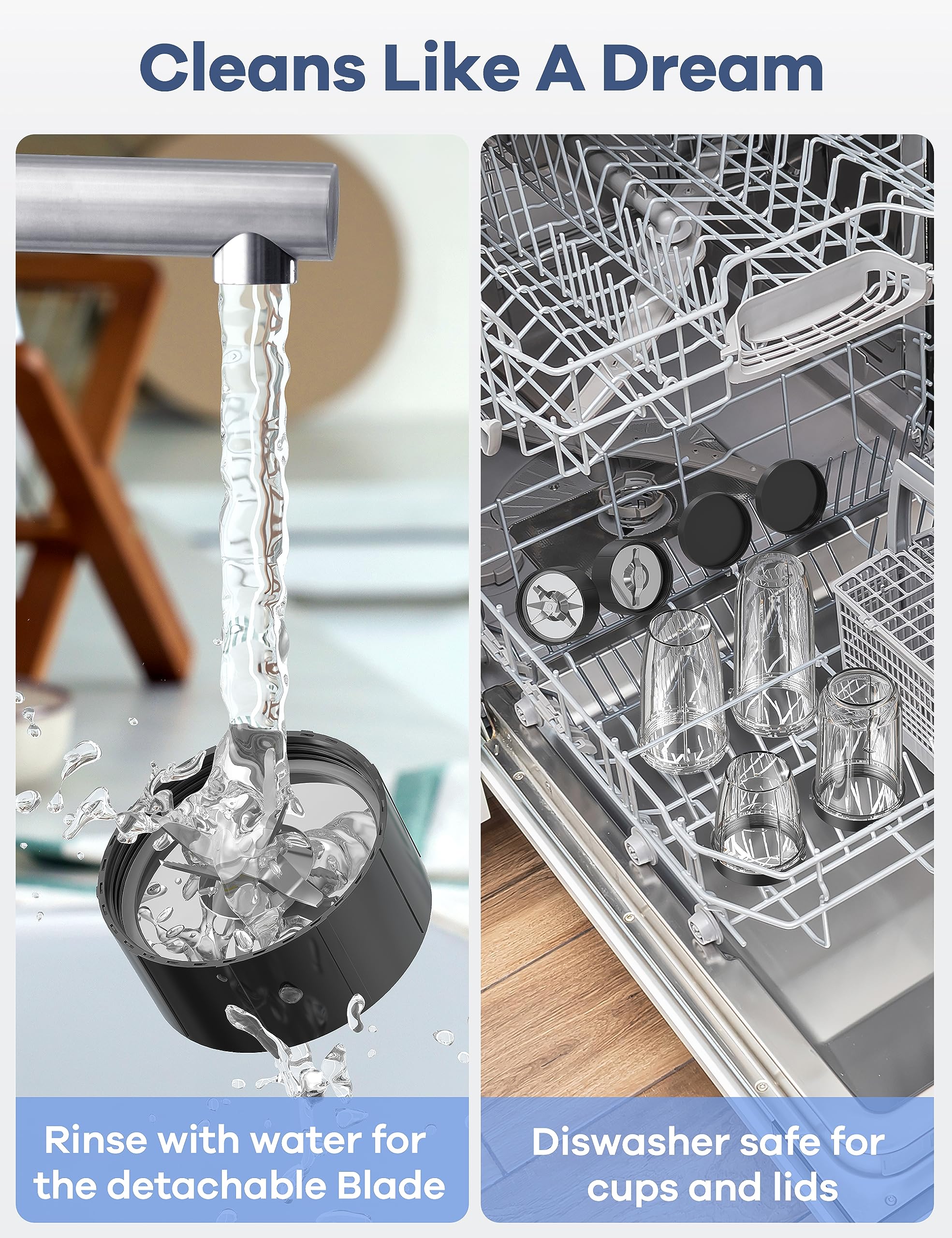Ganiza dishwasher-safe parts simplify cleanup after blending.