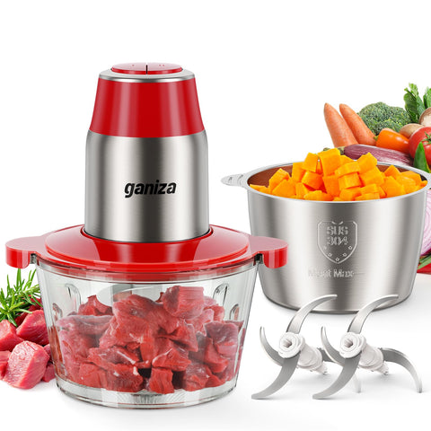Ganiza food processor with 8-cup glass bowl for quick chopping and prep.