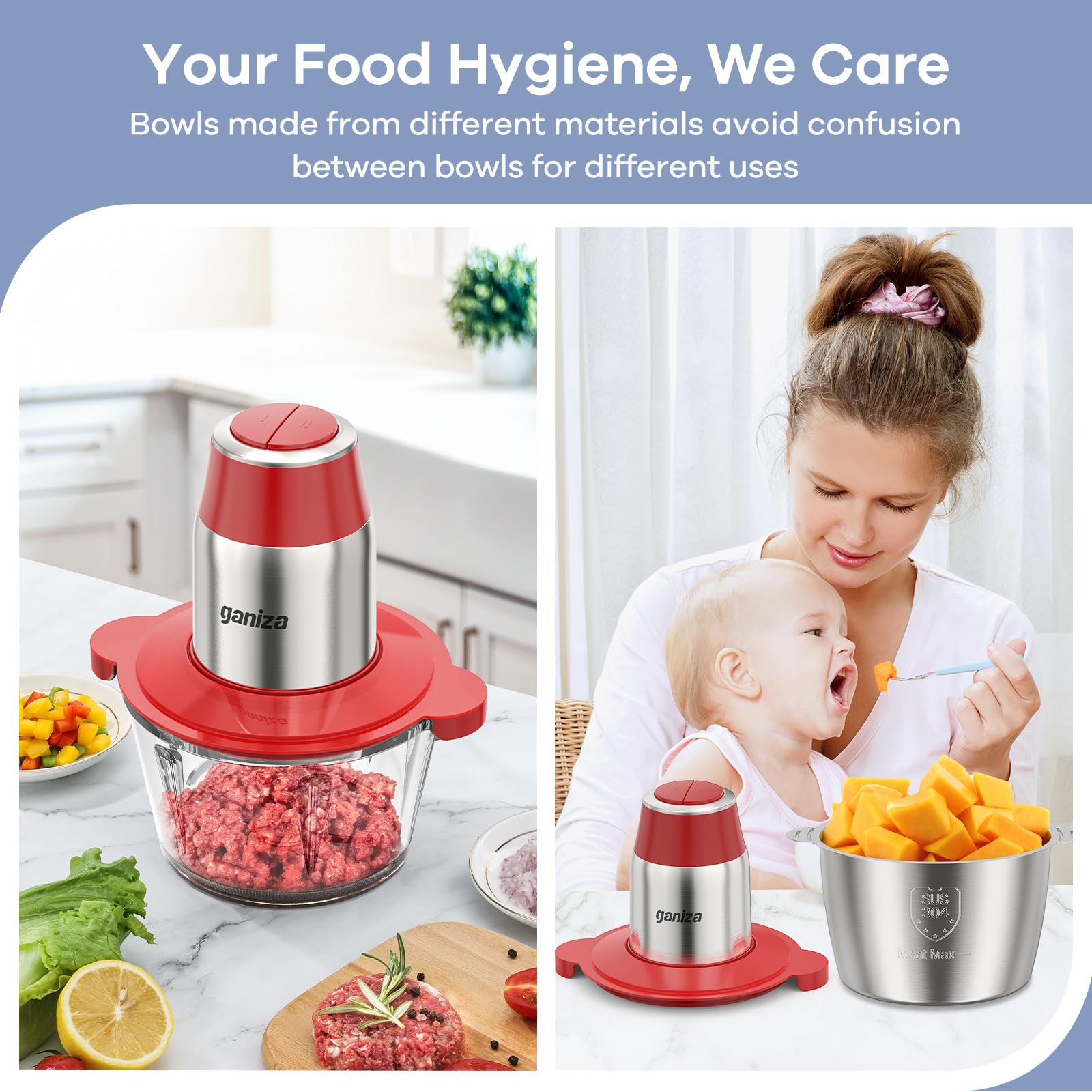 Ganiza food processor copper motor for powerful performance.