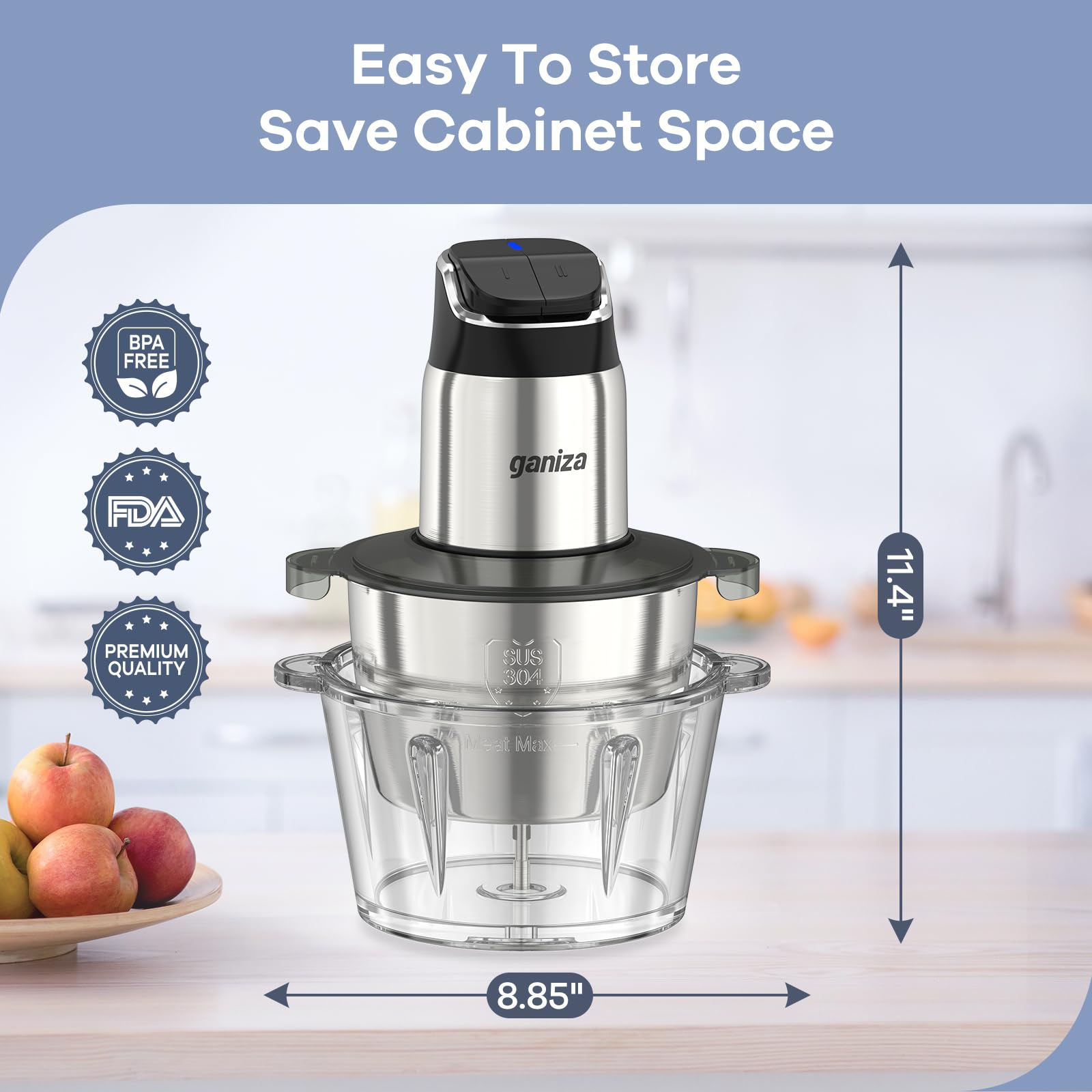 Ganiza easy-clean feature with removable blades for quick cleanup.