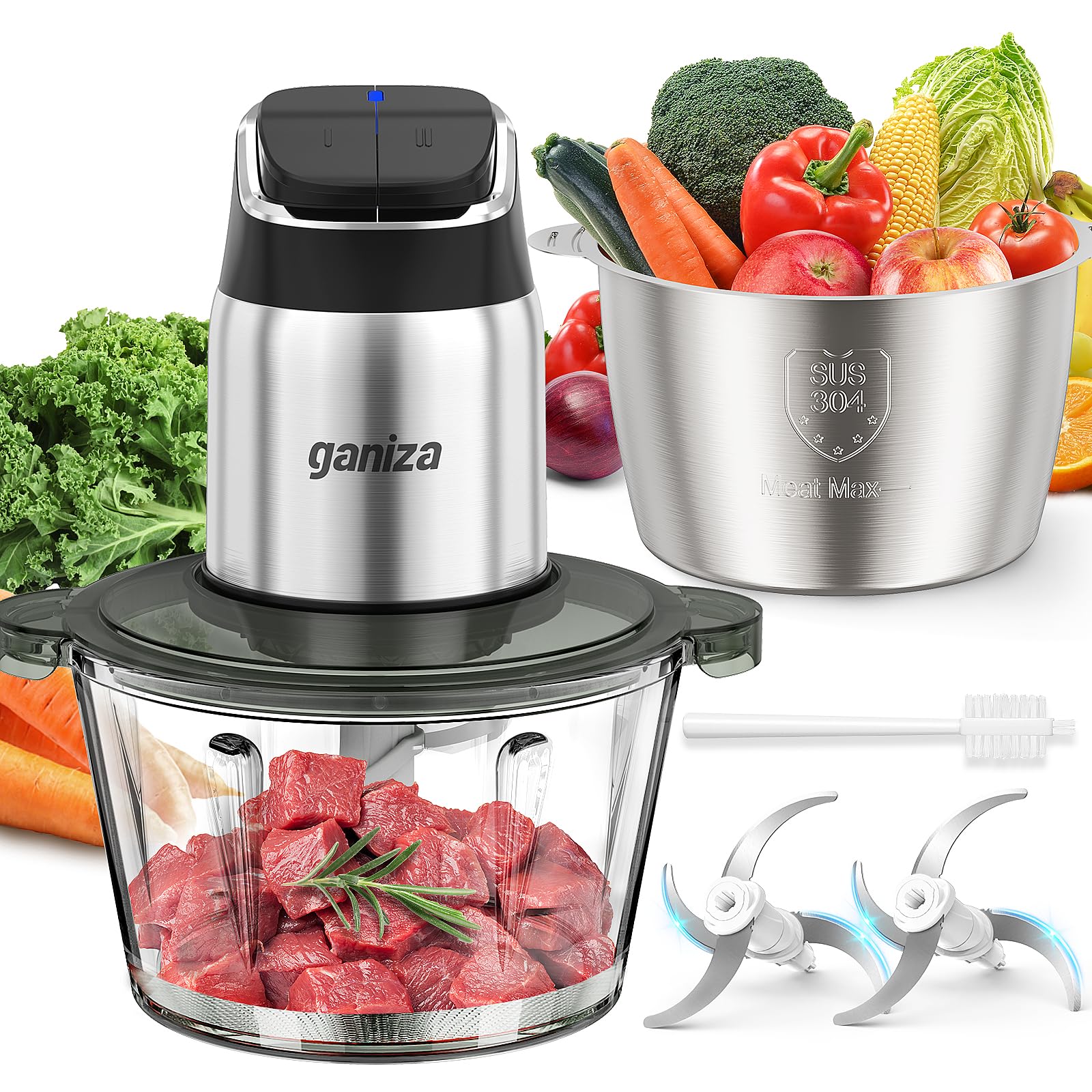 Ganiza food processor overview with dual bowls for versatile meal prep.