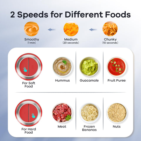 Ganiza food processor two speeds for texture control.