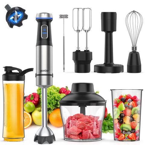 Ganiza immersion blender with 1000W motor for quick, smooth blends like smoothies and soups