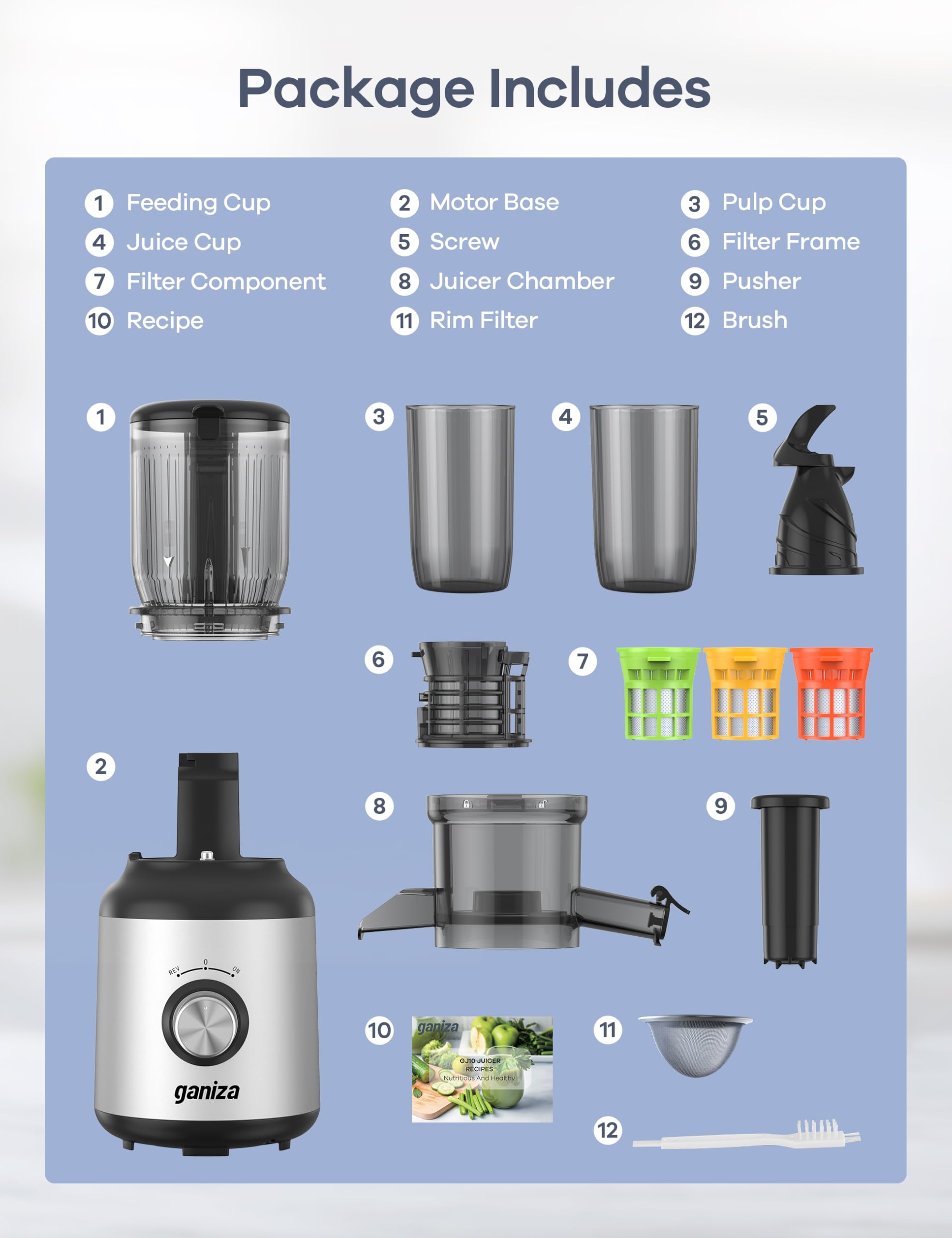 Ganiza juicer ultra-quiet motor ideal for mornings