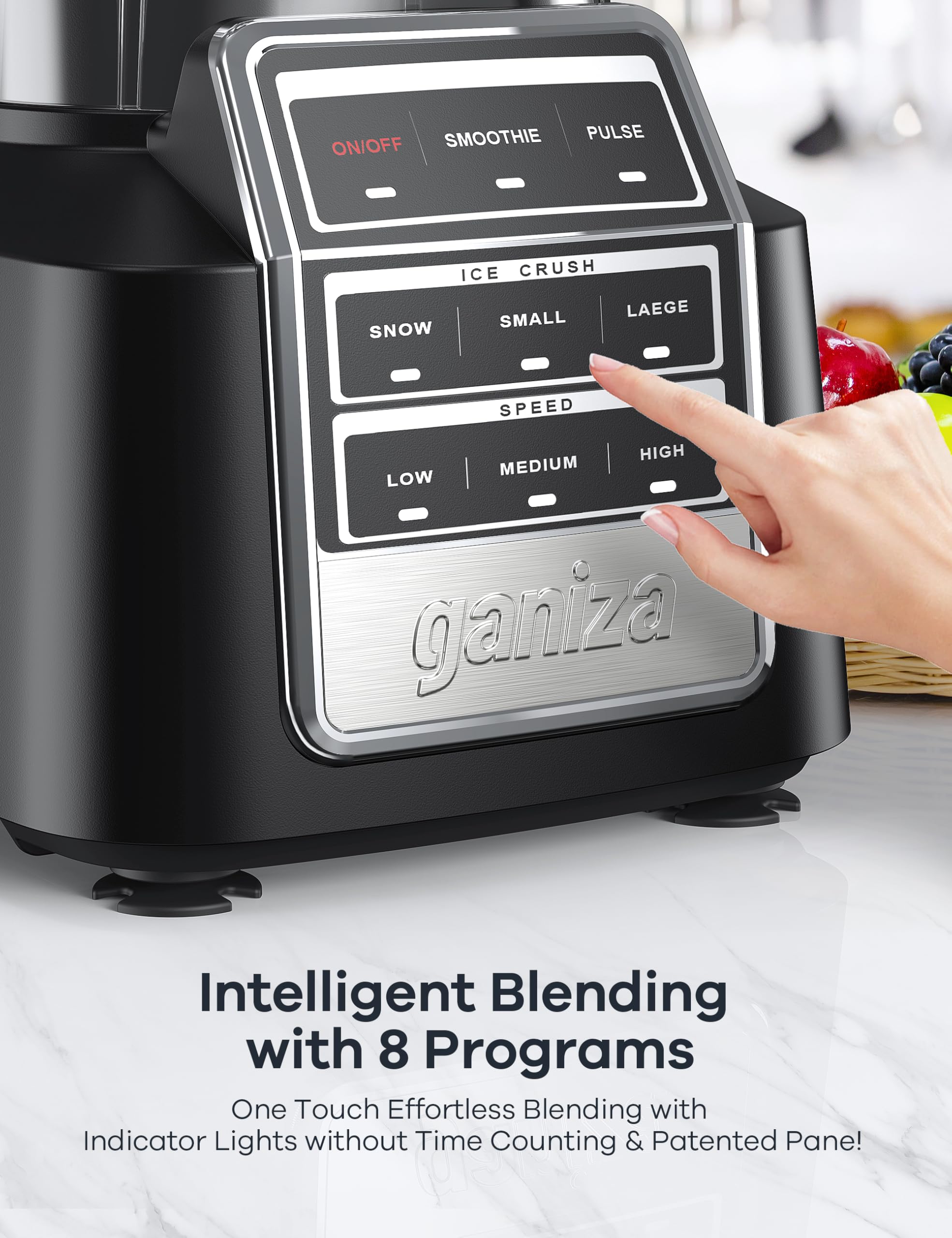 Ganiza Blender with 8 preset programs simplifies blending for consistent shakes.