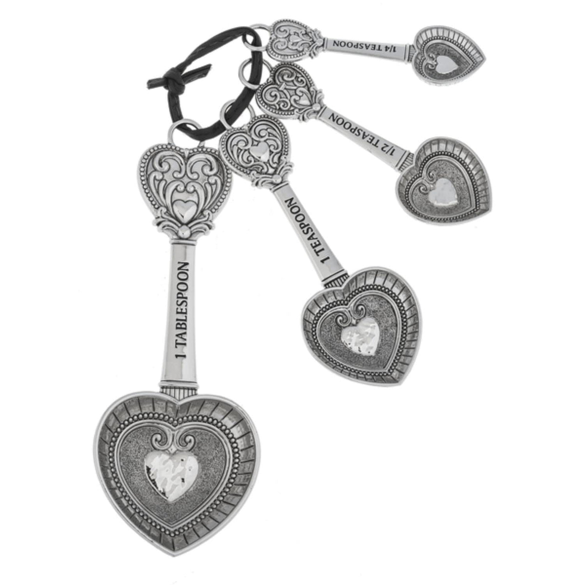 Ganz ER48885 hearts zinc measuring spoons 4pc set with elegant heart design for precise cooking