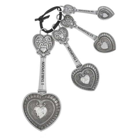Ganz ER48885 hearts zinc measuring spoons 4pc set with elegant heart design for precise cooking