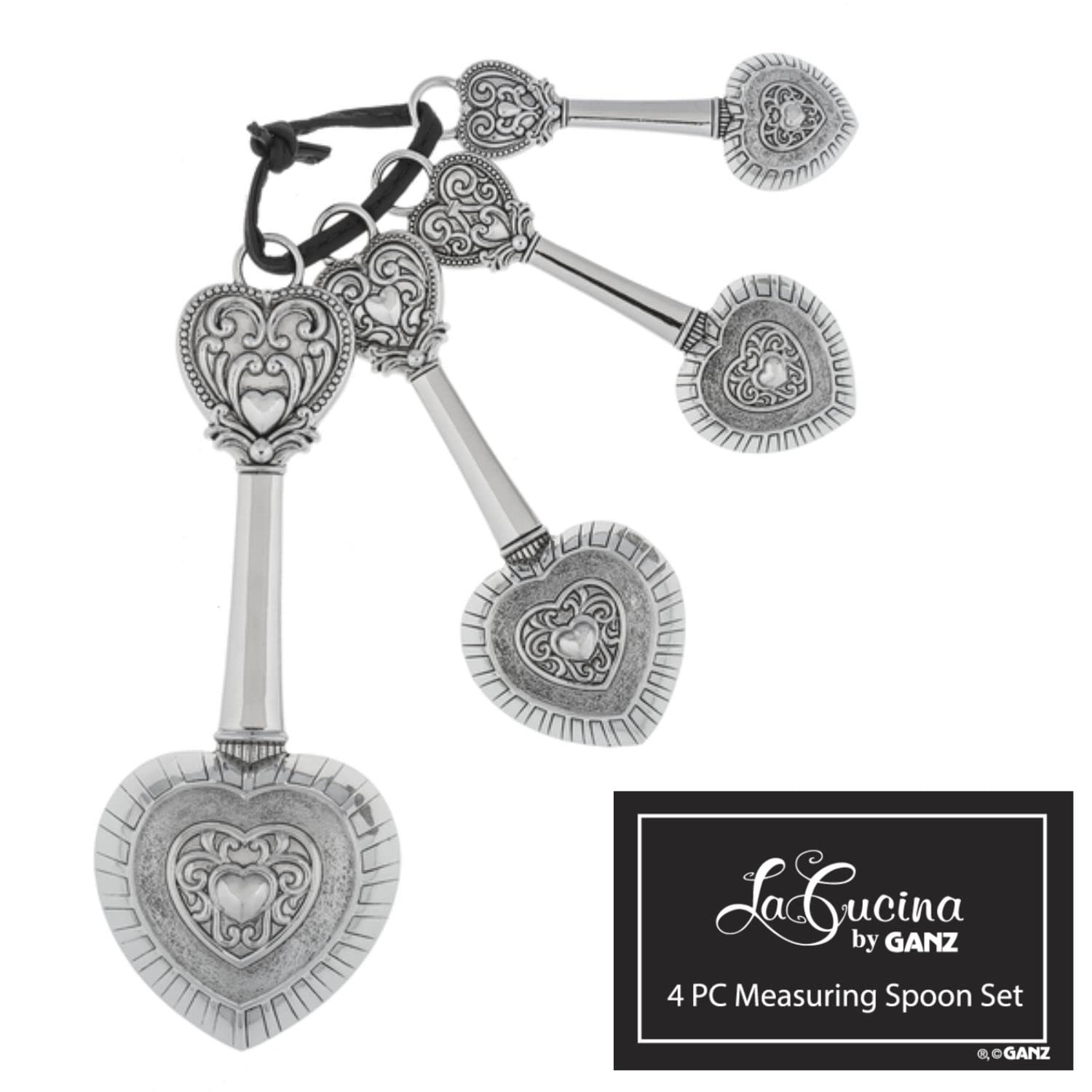 Ganz ER48885 hearts zinc measuring spoons feature loop and tie for tidy storage