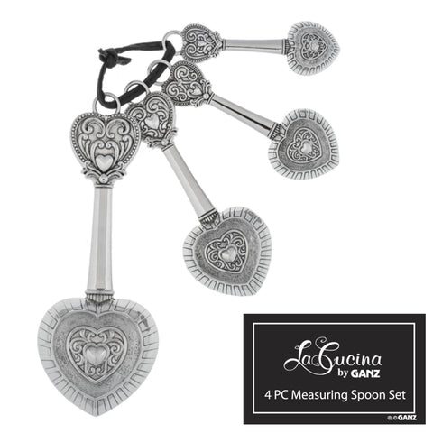 Ganz ER48885 hearts zinc measuring spoons feature loop and tie for tidy storage