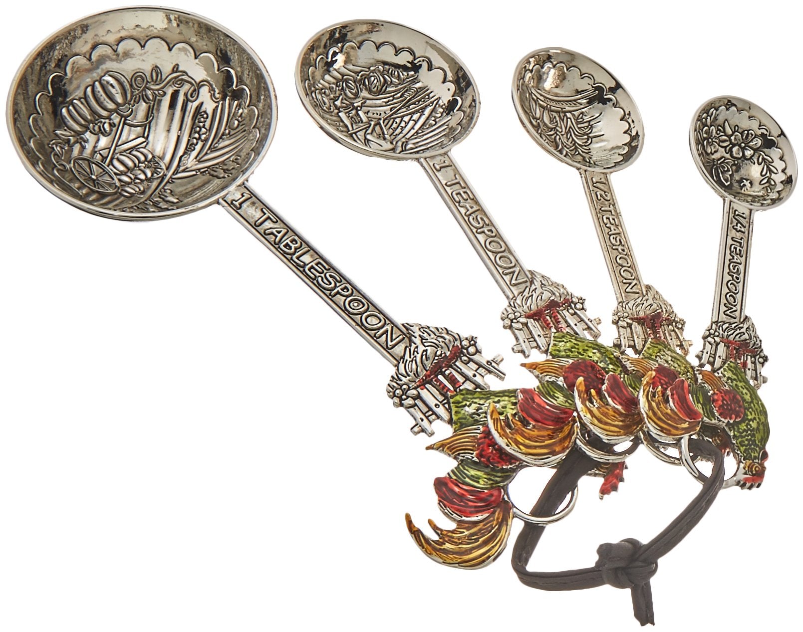 Ganz Rooster measuring spoons with decorative rooster handles for precise kitchen measurements.