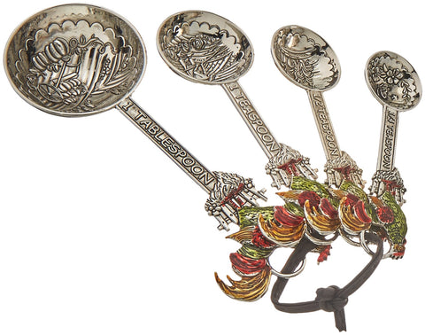 Ganz Rooster measuring spoons with decorative rooster handles for precise kitchen measurements.
