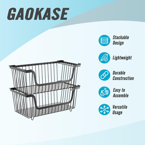 GAOKASE pantry organizer stackable baskets allow vertical space saving.