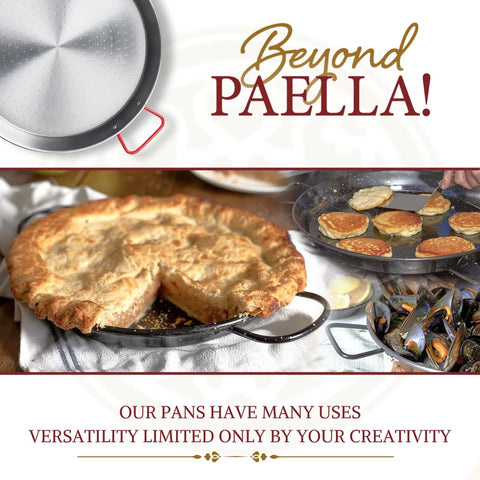 Garcima paella pan 34 cm includes an informative pamphlet.