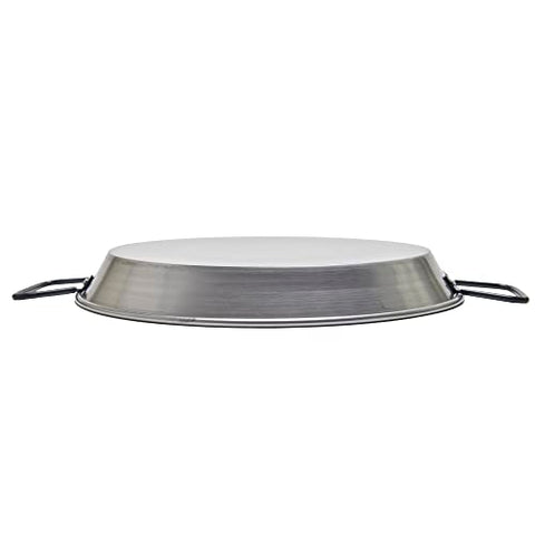 Garcima paella pan 34 cm on grill, ideal for outdoor cooking.