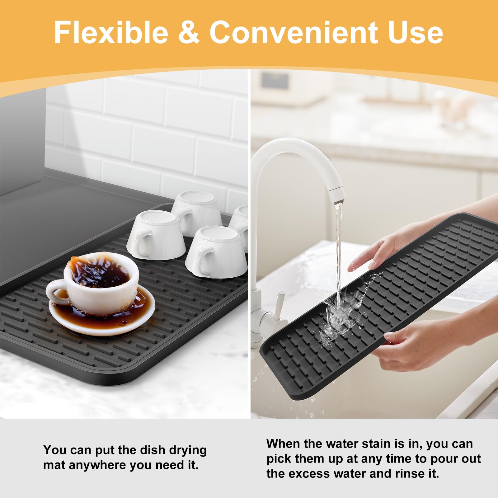Garolue raised-edge spill protection catches drips and leaks on counters.